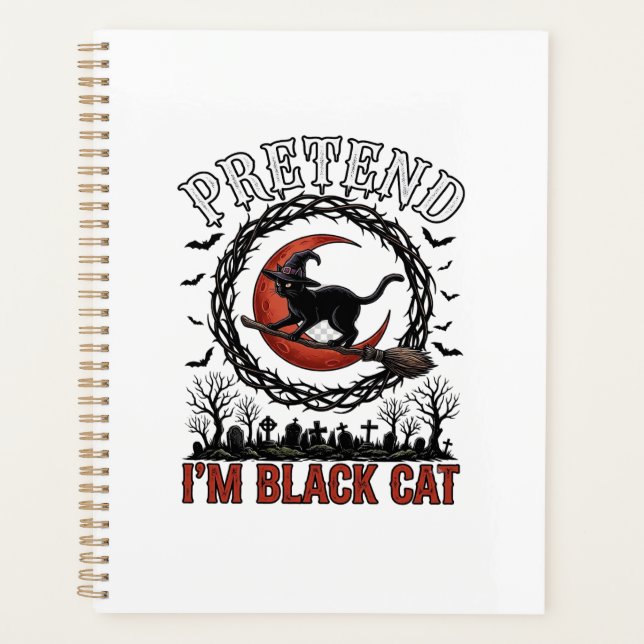 Agenda Gato Preto Falso Chapéu de Bruxa de Halloween Lua  (Frente)