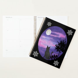 Agenda Gato Preto Fofo sob o céu romântico\aquarela