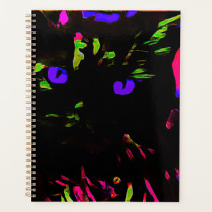 Agenda Gato Preto Neon com Olhos Brilhantes