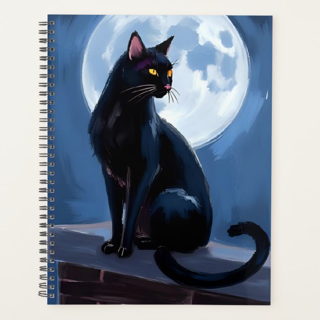 Agenda Gato Preto | Pintura de Animal de Estimação de Lua (Frente)