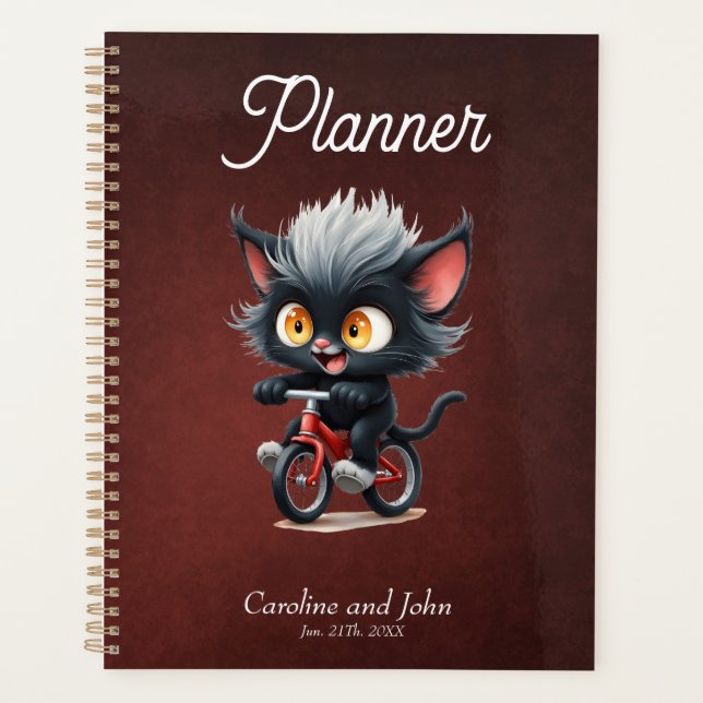 Agenda Gato Preto Repleto na Bicicleta Vermelha (Frente)