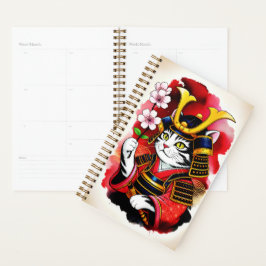 Agenda Gato Samurai Sereno Cereja Para Organização & Meta