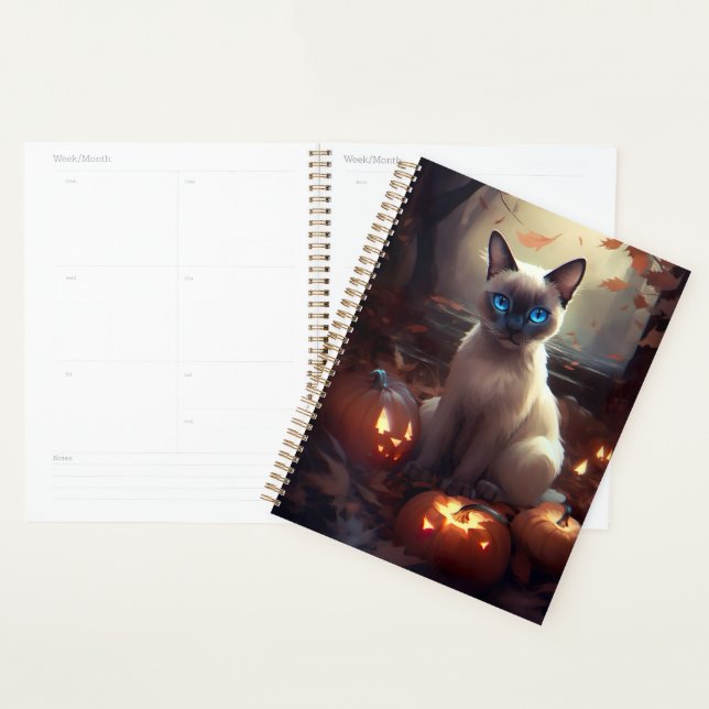 Agenda Gato Siamesa de Halloween com Abóboras Assustadora (Exibição)