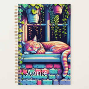 Agenda Gato Sonolento na Janela Encher Arte Ai Personaliz
