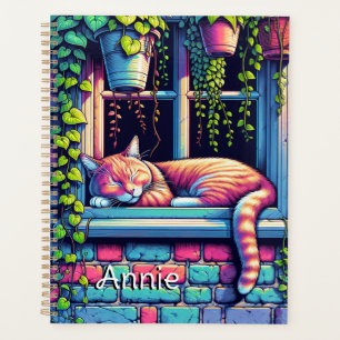 Agenda Gato Sonolento na Janela Encher Arte Ai Personaliz