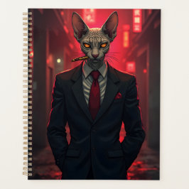 Agenda Gato Sphynx Neon Noir no Estilo Máfia