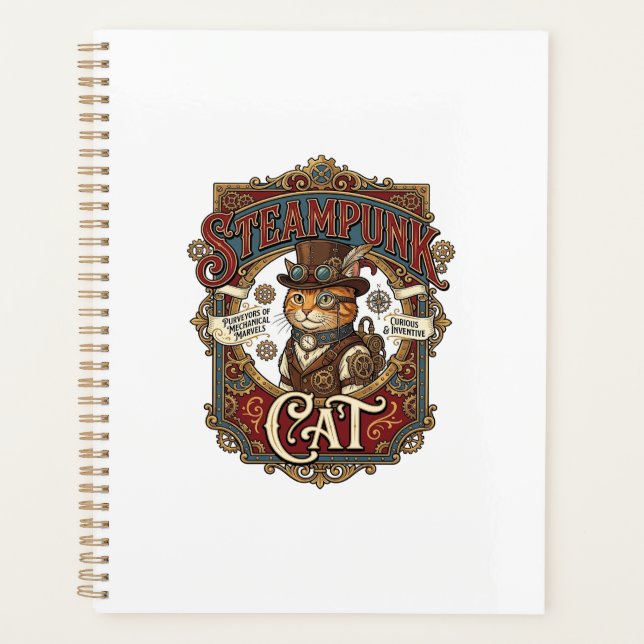 Agenda Gato Steampunk Vintage Steampunk Gato (Frente)