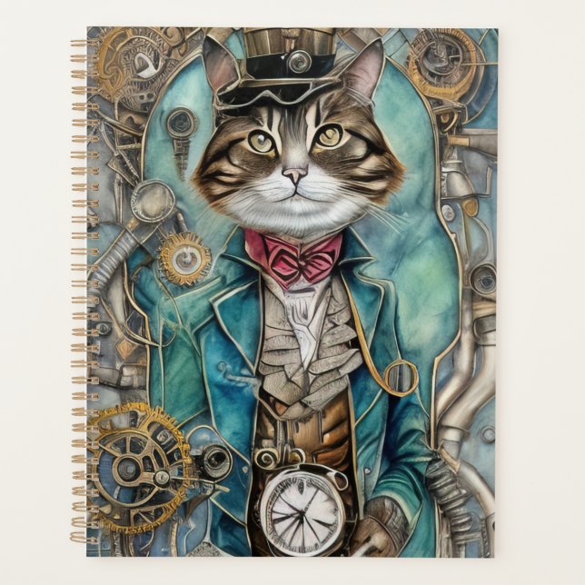 Agenda Gato Tabby Steampunk Vintage (Frente)