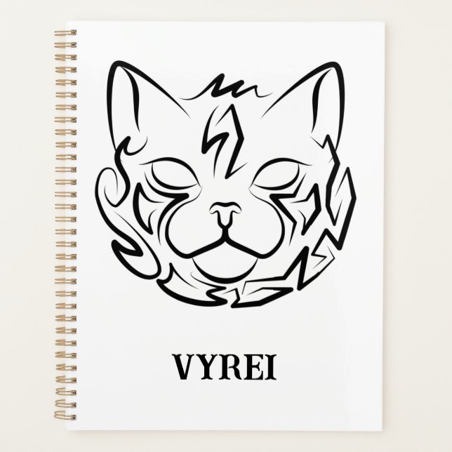 Agenda Gato Tribal Negro e Branco (Frente)
