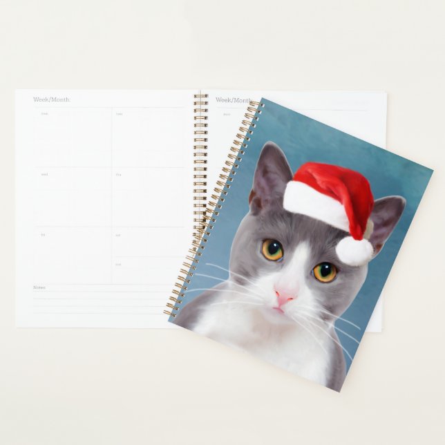 Agenda Gato vestindo o Retrato de Natal do Papai Noel (Exibição)