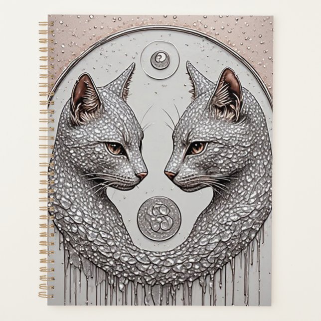 Agenda Gatos Duplos Prateados Com Rostos Simétricos (Frente)