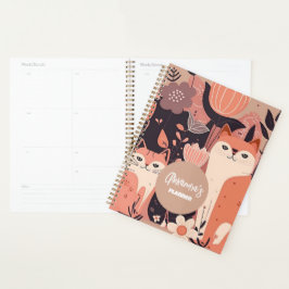Agenda Gatos e flores cor-de-rosa personalizados