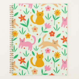 Agenda Gatos Felizes Retroativos com flores de vermelho a