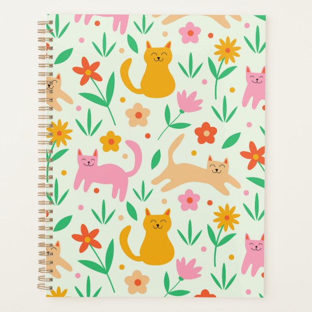 Agenda Gatos Felizes Retroativos com flores de vermelho a (Frente)