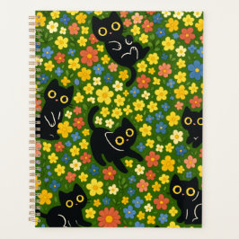 Agenda Gatos Pretos Fofos Padrão de Prado Floral