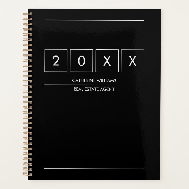 Agenda Geometric Black White Profession Name  2026 (Frente)
