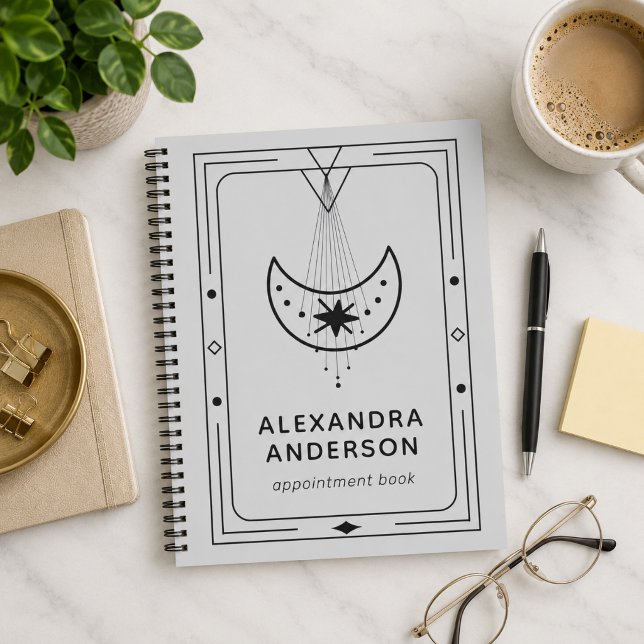 Agenda Geométrica Celestial Lua Crescente (Geometric Celestial Crescent Moon Appointment Book Planner)