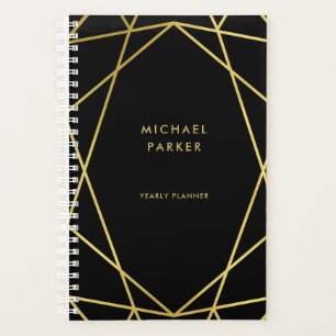 Agenda Geométrico Dourado moderno Faux em Preto