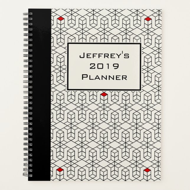 Agenda Geométrico Personalizável Preto e Branco (Frente)