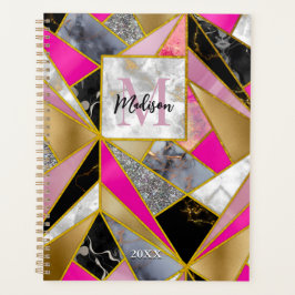Agenda Geométrico preto-rosa-abstrato-Elegante