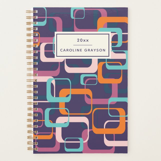 Agenda Geométrico Retro Moderno Atômico Roxo Personalizad (Frente)