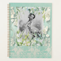 Georgian lady in Sea Moss Green and leaves.