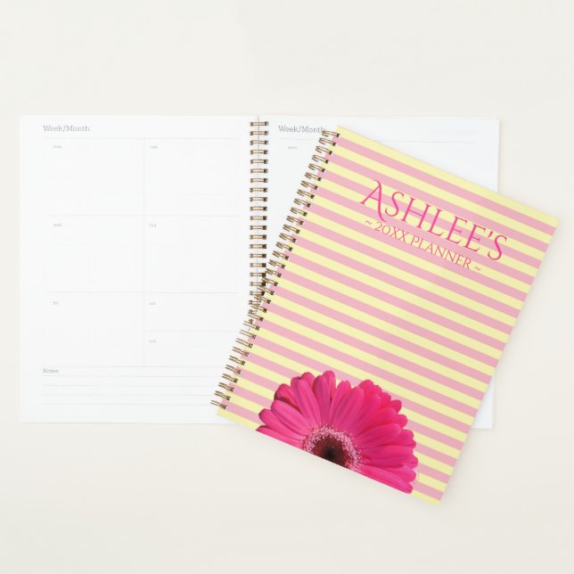 Agenda Gérber Rosa Daisy Striped Personalizado (Exibição)