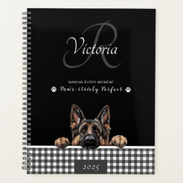 Agenda German shepherd Black White Gingham Personalizado