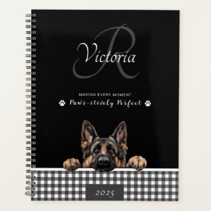 Agenda German shepherd Black White Gingham Personalizado