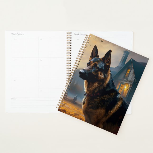 Agenda German shepherd de Halloween assustado (Exibição)