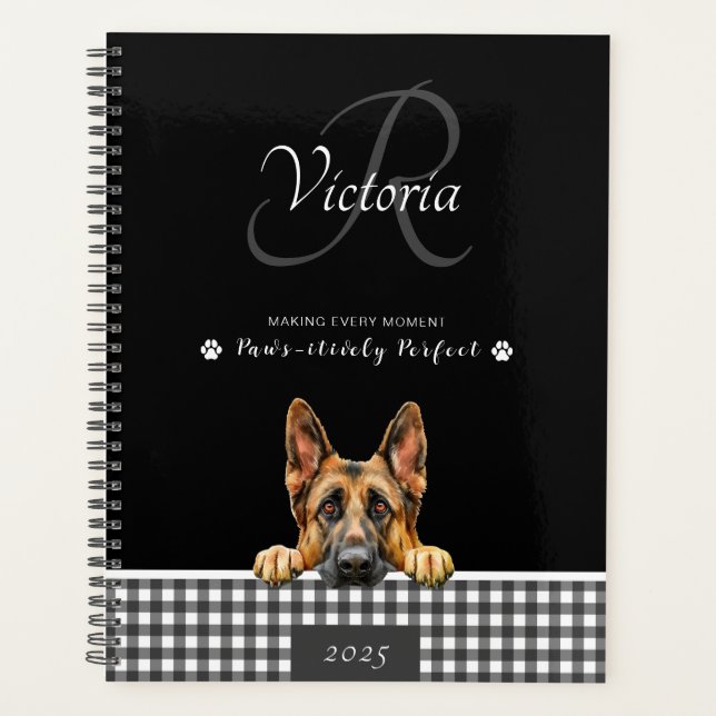 Agenda German shepherd preto Xadrez branco personalizado (Frente)
