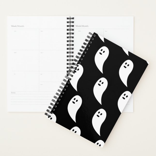 Agenda Ghost Halloween - padrão branco preto (Exibição)