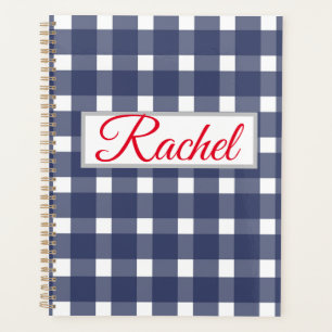 Agenda Gingham Branco Azul Personalizado