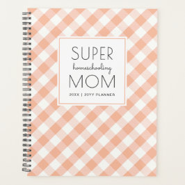 Agenda Gingham Peach e White Super Homeschooescola Mãe