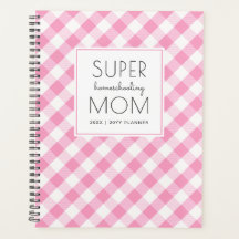 Gingham Pink e White Super Homeschooescola Mãe