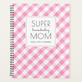 Agenda Gingham Pink e White Super Homeschooescola Mãe