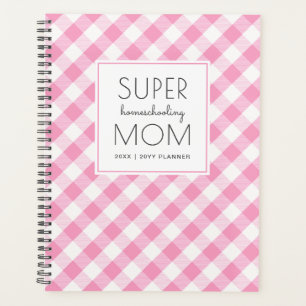 Agenda Gingham Pink e White Super Homeschooescola Mãe