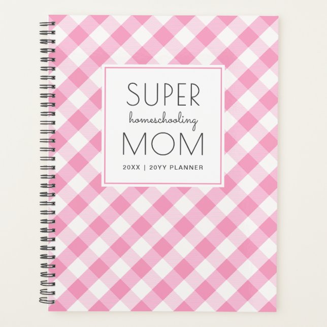 Agenda Gingham Pink e White Super Homeschooescola Mãe (Frente)