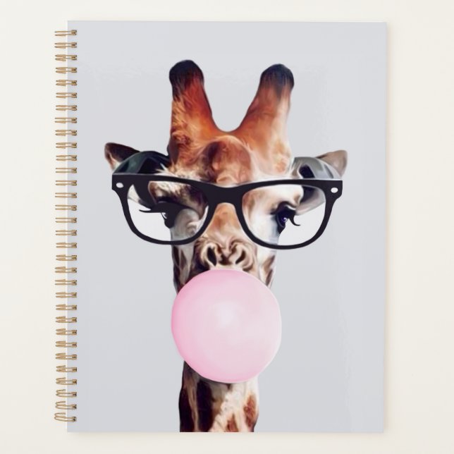 Agenda Girafa usando óculos soprando chiclete rosa (Frente)