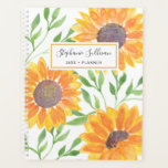 Agenda Girassóis Amarelos Personalizados<br><div class="desc">Girassóis trazem alegria!
Aproveite o planejamento do seu ano com este brilhante planejador de girassol amarelo ensolarado.
Os girassóis amarelos e as folhas verdes estão sobre fundo branco e você pode personalizar este planejador com seu nome e o ano.
Original Watercolor © Michele Davies.</div>