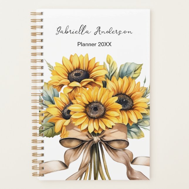 Agenda Girassóis Aquarela Nome Personalizado   (Frente)