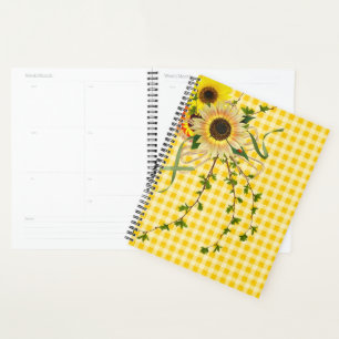 Agenda Girassóis e Joaninhas em Xadrez Amarelo