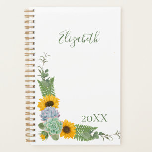 Agenda Girassóis Personalizados Verde Floral
