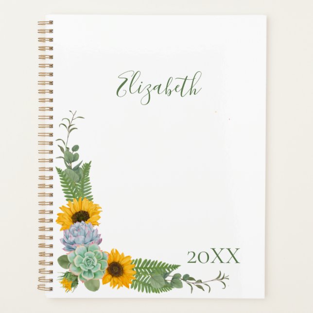 Agenda Girassóis Personalizados Verde Floral Anualmente (Frente)