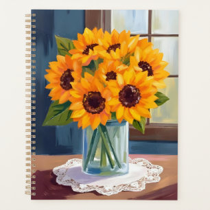 Agenda Girassóis Serenos   Aquarela Floral Amarela