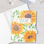 Agenda Girassol Amarelo Personalizado<br><div class="desc">Este Planeador único é decorado com girassóis de cor amarela e folhas verdes sobre fundo branco. Facilmente personalizável com seu nome e ano. Original Watercolor © Michele Davies.</div>