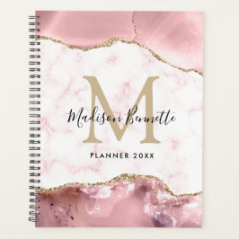 Agenda Girassol Blush Rosa Dourado Glitter Monograma