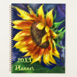 Agenda Girassol na Noite Amarelo Azul Flor Floral