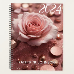 Agenda Girassol Rosa Rosa Rosa Dourada Espelho Brilhante