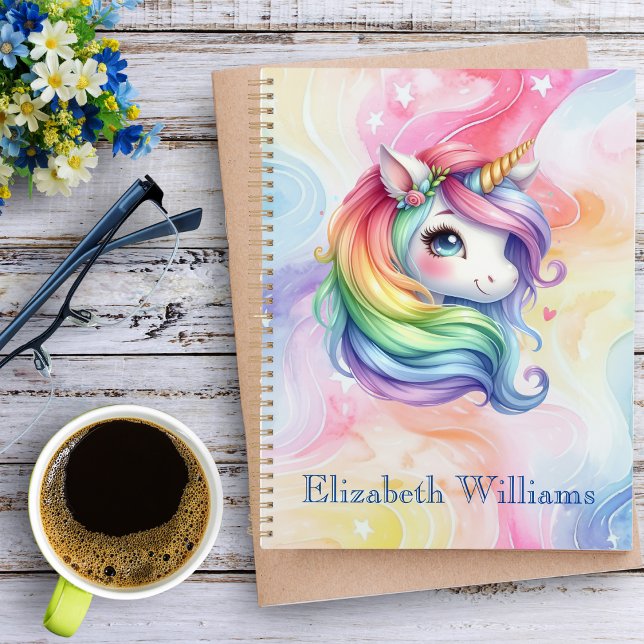 Agenda Girls Cute Rainbow Unicorn Nome Personalizado (Criador carregado)